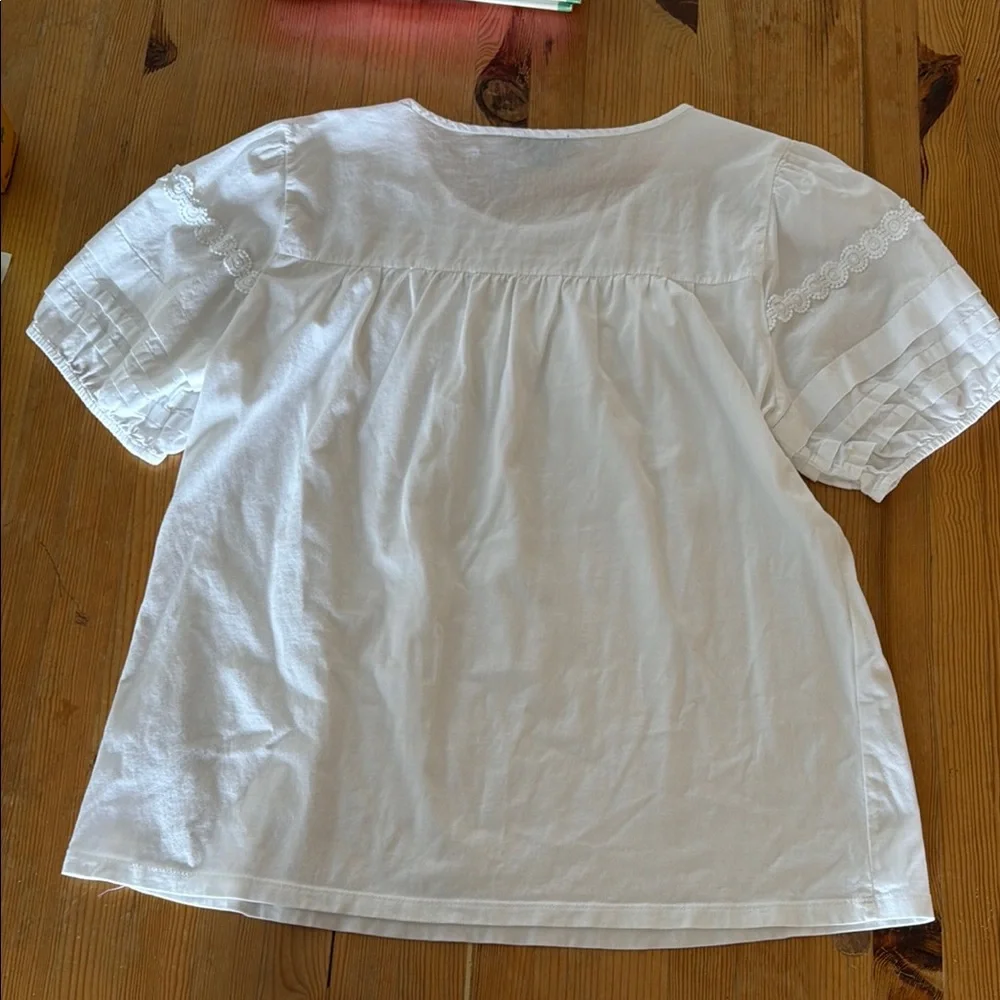 JCrew White Lace Yoke puffy Short Sleeve Women's Top - Picture 5 of 7